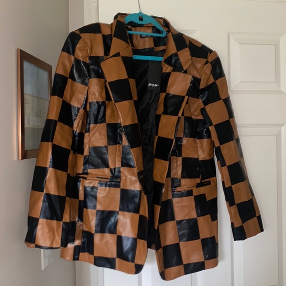Nasty Gal Jackets & Blazers - Checkered Leather Blazer Black and Brown